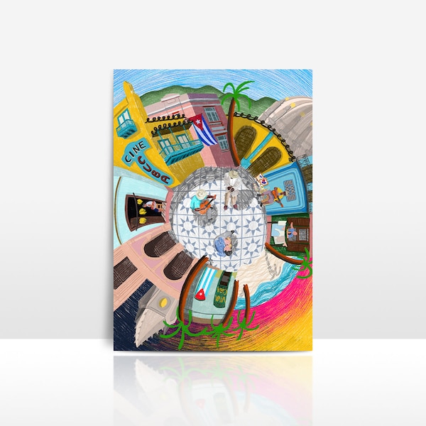 Tropical Cuba Illustration | Travel Poster | Havana Wall Art | South America Beach Travel Lovers | A3 A4 A5 A6