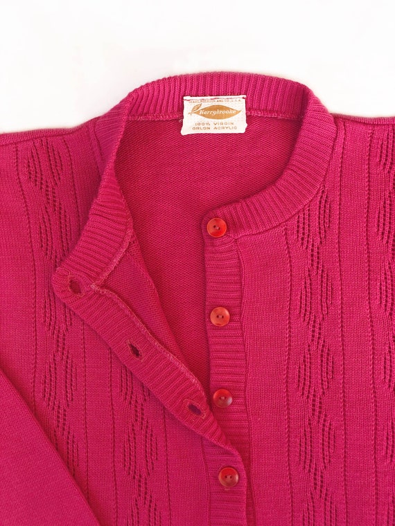 1950s Vintage Kerrybrooke Hot Pink Knit Cardigan … - image 5