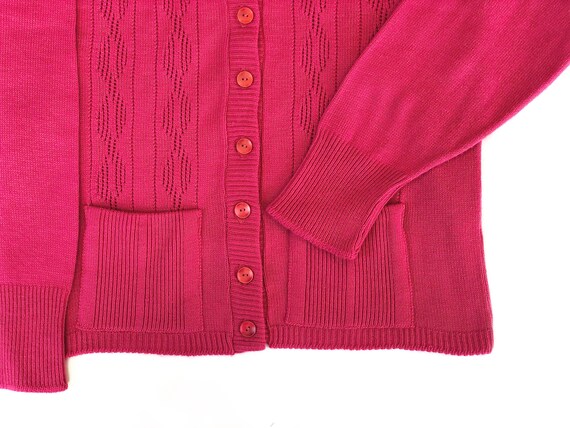 1950s Vintage Kerrybrooke Hot Pink Knit Cardigan … - image 4