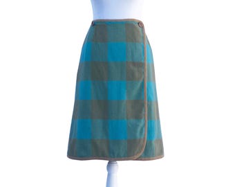 1960s Pendleton Wrap Skirt | 60s Plaid Button Wool Skirt | Extra Small, XS