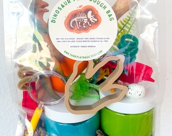 Dinosaur Play Dough Sensory Bag | Dinosaur Birthday Present | Fine Motor Skills | Kids Travel Sensory Kit | Dinosaur Toys | Toddler Gifts