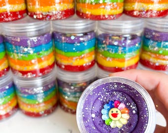 Rainbow Play Dough Jar Party Favor | Glittery Sensory Dough | Kids Birthday Gifts | Rainbow Activities | Montessori Class | Toddler Travel