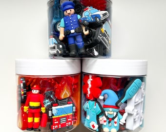 First Responders Play Dough Jars | Community Helpers Sensory Play Kits | Police, Firefighter & Medical Play Dough Love | Appreciation Gift
