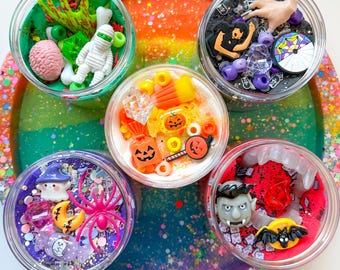 Halloween Butter Slime Bundle | Zombie Monster Sensory | Vampire Slime |   Candy Corn Layered Slime | Kids 3+ Halloween Activity | Slime Jar