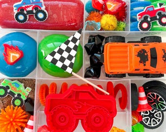 Monster Truck Play Dough Sensory Kit | Boy Birthday Gift  | Monster Truck Activities | Monster Jam Tinker Box | Trucks & Dirt Montessori Fun