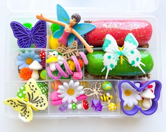 Butterfly Fairy Play Dough Kit | Enchanted Garden Sensory Play Set | Flower Fine Motor Activity | Fairy Birthday Gift | Kids Spring Busy Box