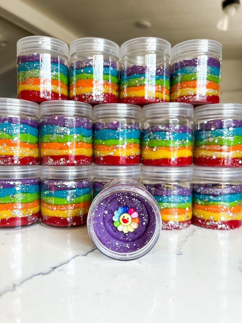 Rainbow Play Dough Jar Party Favor | Glittery Sensory Dough | Kids Birthday Gifts | Rainbow Activities | Montessori Class | Toddler Travel image 9
