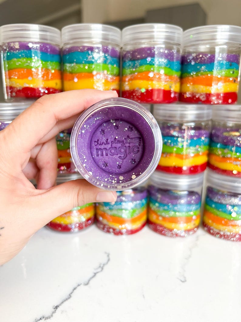 Rainbow Play Dough Jar Party Favor | Glittery Sensory Dough | Kids Birthday Gifts | Rainbow Activities | Montessori Class | Toddler Travel image 11