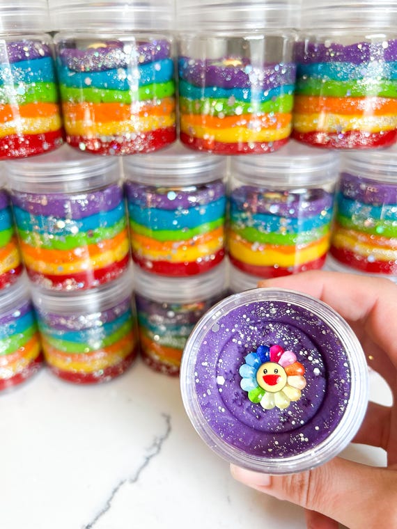 Rainbow Play Dough Jar Party Favor | Glittery Sensory Dough | Kids Birthday Gifts | Rainbow Activities | Montessori Class | Toddler Travel