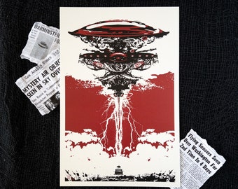 Invasion Print | 18x12 | Alien Print | Spaceship | UFO | Cryptid | Prints | Art | Wall Art | Home Decor | Poster