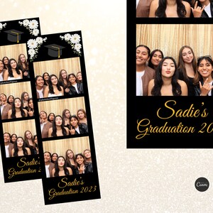 Graduation Photo Booth Template | 2x6 Black and White Flower Template | Editable Canva Pro Design