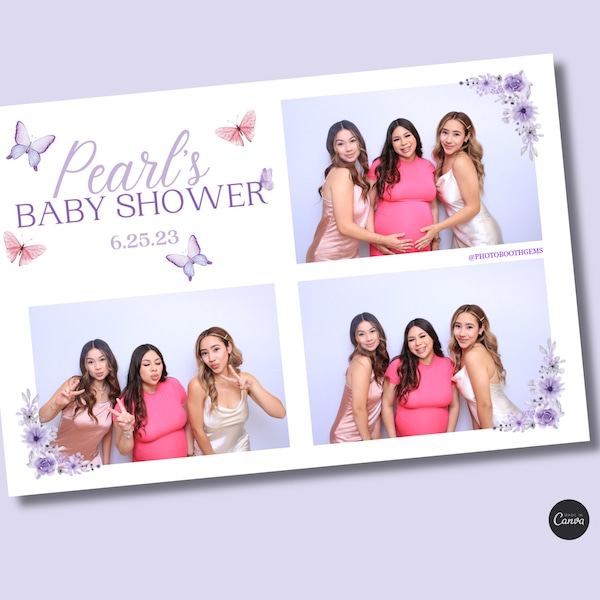 Pastel Butterfly Baby Shower Photo Booth Template | 4x6 Purple and Pink Floral Butterfly Template | Editable Canva Design