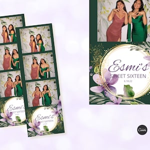 Enchanted Sweet 16 Photo Booth Template | 2x6 Fairy Garden Flower Template | Editable Canva Pro Design