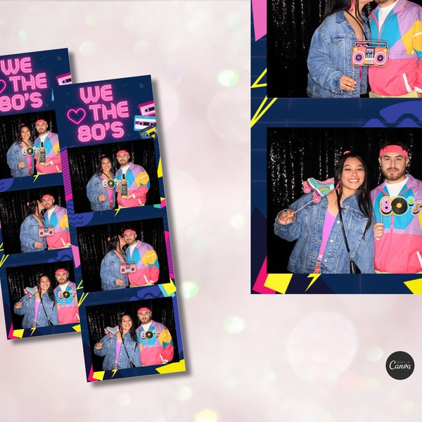 Retro 80’s Theme Photo Booth Template | 2x6 Geometric Shape Template | Editable Canva Design