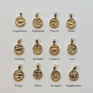 Naszyjnik z wisiorkiem w kształcie monety ze znakiem zodiaku 18K pozłacany | Koziorożec Wodnik Ryby Baran Byk Bliźnięta Rak Lew Panna