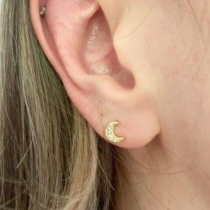 18k Gold Plated Tiny Crescent Moon Cubic Zirconia Stud Earrings for Women | Tiny Delicate Earrings | Gifts for Her | UK Elegant Minimalist