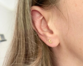 18k Gold Plated Tiny Crescent Moon Stud Earrings for Women | Tiny Delicate Earrings | Gifts for Her | UK Elegant Minimalist