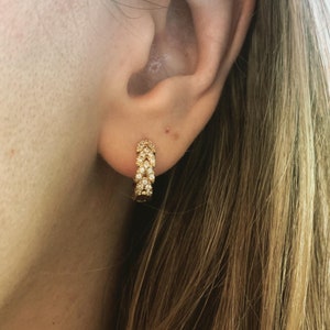 18k Gold Plated 13.5mm Leaves leaf Cubic Zirconia Huggie Hoops | Gifts for Her | UK Elegant Minimalist Simple Earrings | Wedding Earrings