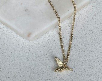 Swallow Hummingbird  3D Charm 18K Gold Plated Pendant Necklace | hummingbird swallow gold jewellery