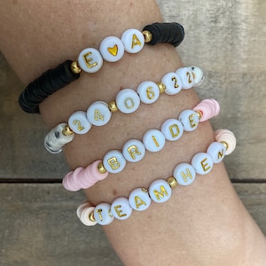 Personalised Bride Hen Bridesmaid Mama Mom Gold Neutral Pink Blush unique Wedding present gift Favour bead bracelet name initial date number