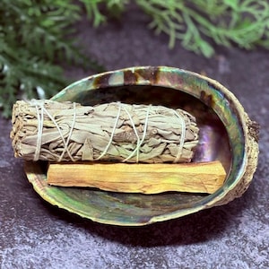 Smudge Kit with White Sage, Palo Santo & Abalone Shell, Energy Cleansing Set Spiritual Ritual Kit, House Blessing Gift, Witch kit Smudge kit