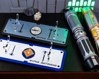 Workshop lightsaber & Pin Display. Celebrate your trip to another planet with stand made of cast acrylic sheets. Holding your saber and pin.