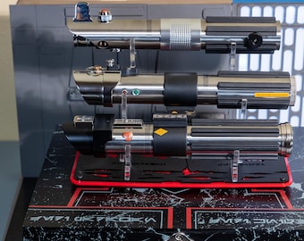 Chosen 1 Lightsaber Box Set Inspired Stand. Custom designed for this saber set.  Made from Beautiful Seamless Laser Cut Cast Acrylic.