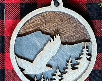 Handmade Wooden Eagle Ornament – Rustic Patriotic Bird Carving for Christmas Tree Decor, USA Pride Gift