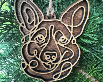 Dog Christmas Ornament, Minimalist Dog Line Art Ornament Modern Pet Decoration, Laser Cut Dog Silhouette – Baltic Birch Wood Dog Lover