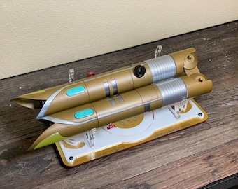 Temple LightSaber Inspired stand folded or separate Holds most lightsabers from SW but is custom designed for the Saber Set Shown.