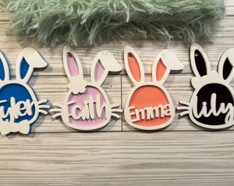 Basket Tag Easter Bunny Personalized Place Marker Charm Backpack Tag Laser cut from Cast Acrylic