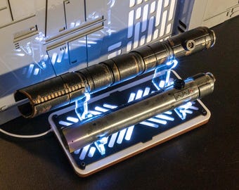 Premium Double Lightsaber Stand with LED Lighting | Dual Saber Display | Collector Acrylic Stand | Custom Sci-Fi Display