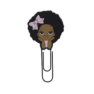 Melanin Minis | Little Black Afro Girl with Pink Bow Planner Paperclip Bookmark