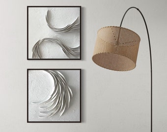 Conjunto de 2 cuadros abstractos monocromáticos, arte de lienzo en relieve, pintura de arcilla esculpida, arte de pared con textura orgánica, abstracto minimalista en 3D, wabi-sabi