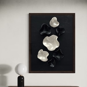 Handmade Clay Sculpture Painting: Black, White & Pearl 3D Texture Art