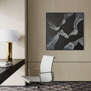 Large Black Wall Art 3d sculpture painting vintage effect wall art smooth relief on canvas modern oversize art artistic 3d plaster picture