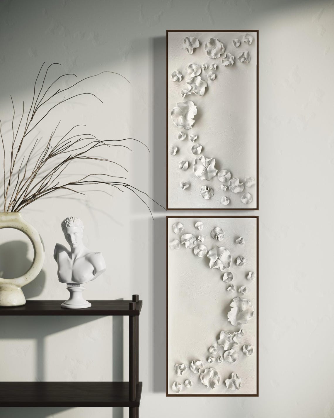 Floral Clay Wall Art Set: White Flower Sculpture on Canvas - Etsy