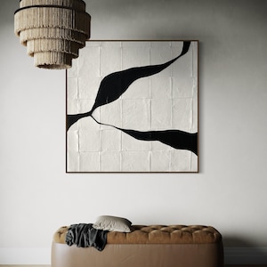 Arte minimalista en lienzo en blanco y negro: textura abstracta 3D, líneas fluidas