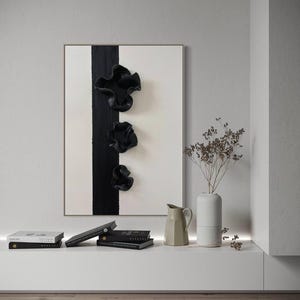 Textured Clay Painting: 3D Sculpture, Black & White Abstract Art
