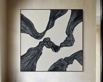 Wabi-Sabi Clay Painting: Black & White 3D Relief Canvas Art