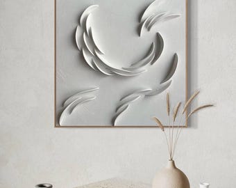 白い抽象的な粘土の壁彫刻：小さなキャンバスアート。 - Etsy 日本