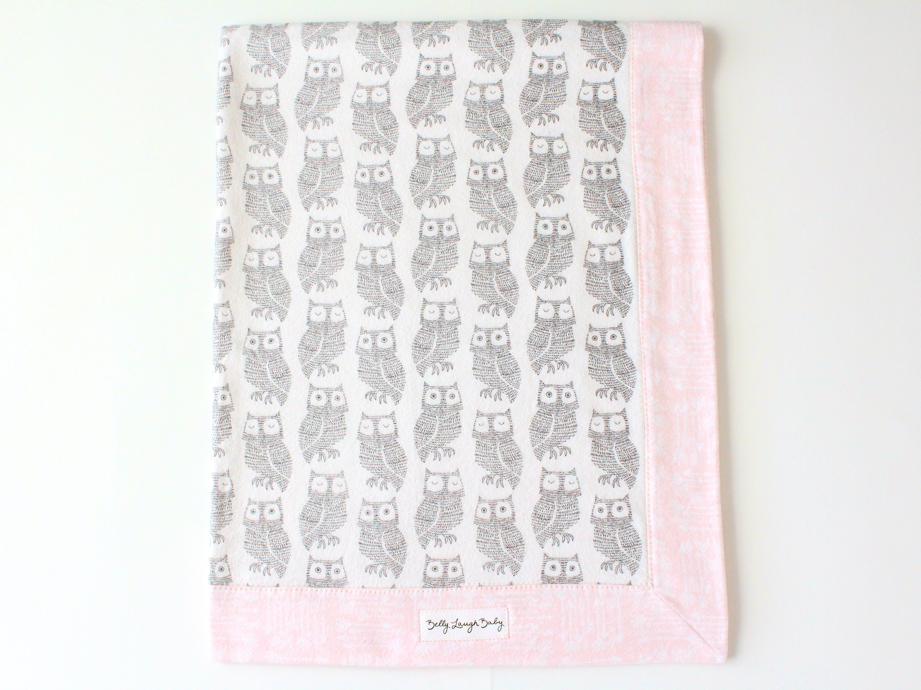 Extra Large Pink Owl Self Binding Flannel Baby Blanket | CPSC Compliant