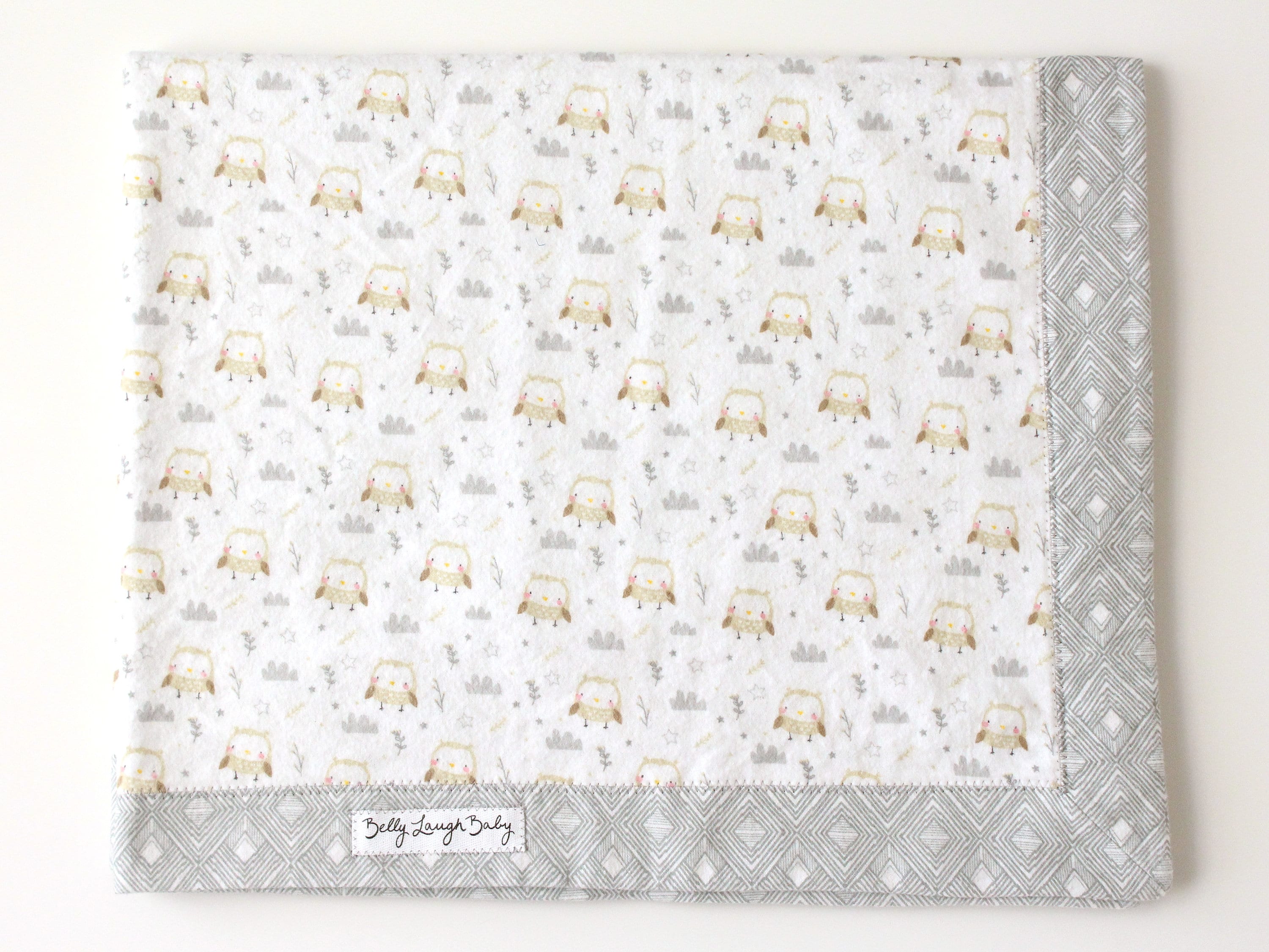 Owl Self Binding Flannel Baby Blanket | Gender Neutral | CPSC Compliant