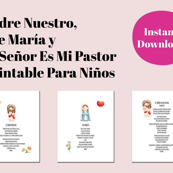 Español/Spanish Oraciones Para Niños: Padre Nuestro, Ave María y El Señor Es Mi Pastor - Escuela Dominical - 8 1/2 x 11 - Imprimible