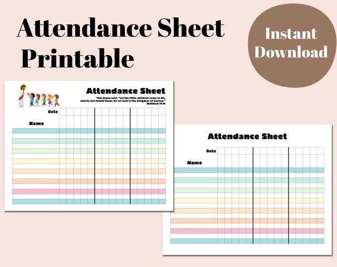 Sunday School Attendance Sheet Printable Attendance Tracker for