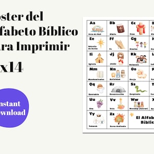 Póster Alfabeto Bíblico para Niños | Decoración Cristiana Infantil | Letras con Palabras de la Biblia | Imprimible 11x17