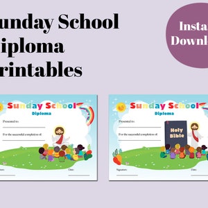 Sonntagsschuldiplom (4 Versionen inklusive) - Printable - 11 X 8,5 PDF File