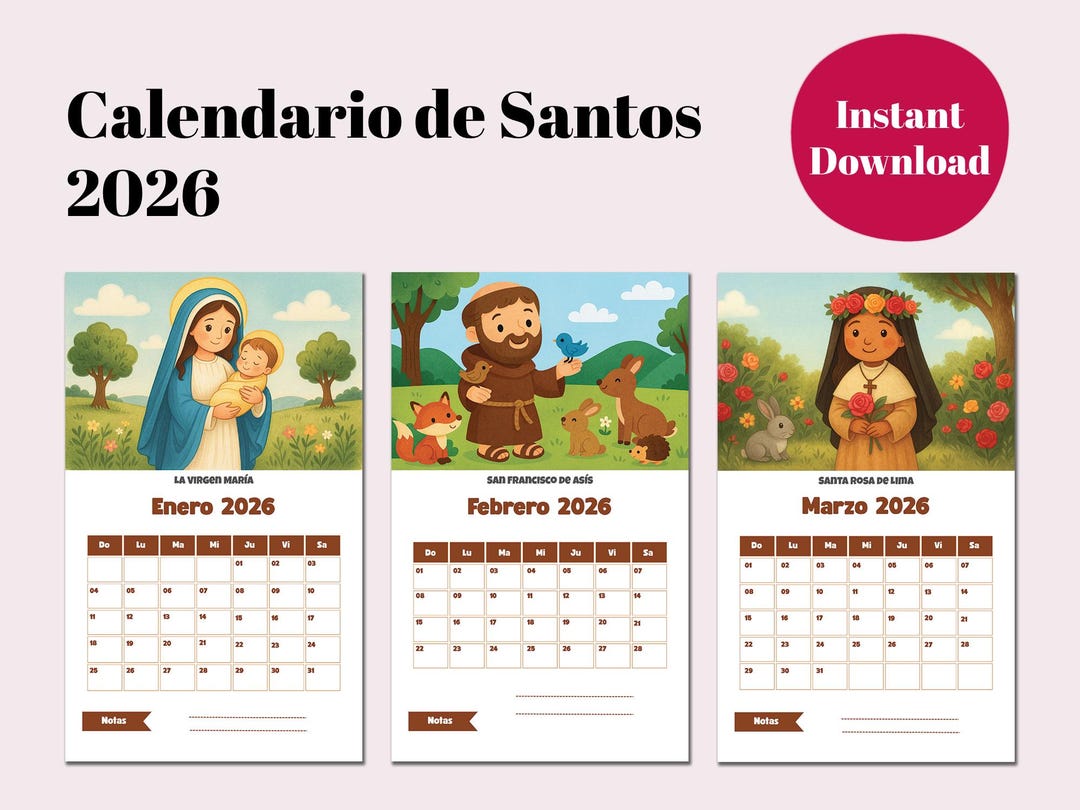 Calendario De Santos 2026 | Printable 8.5x14 | Ilustraciones Católicas ...