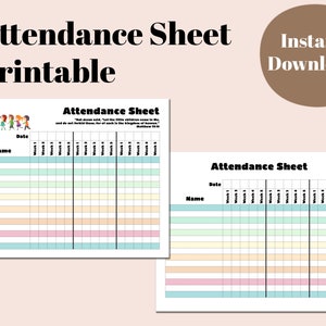 Sunday School Attendance Sheet - Printable Attendance Tracker for Monthly Attendance Record - 11 X 8.5 PDF File