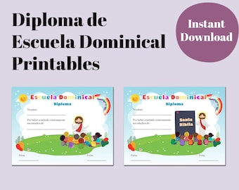 Diploma de Escuela Dominical (4 Versionen inklusive) - Printable - 11 x 8,5 PDF Datei